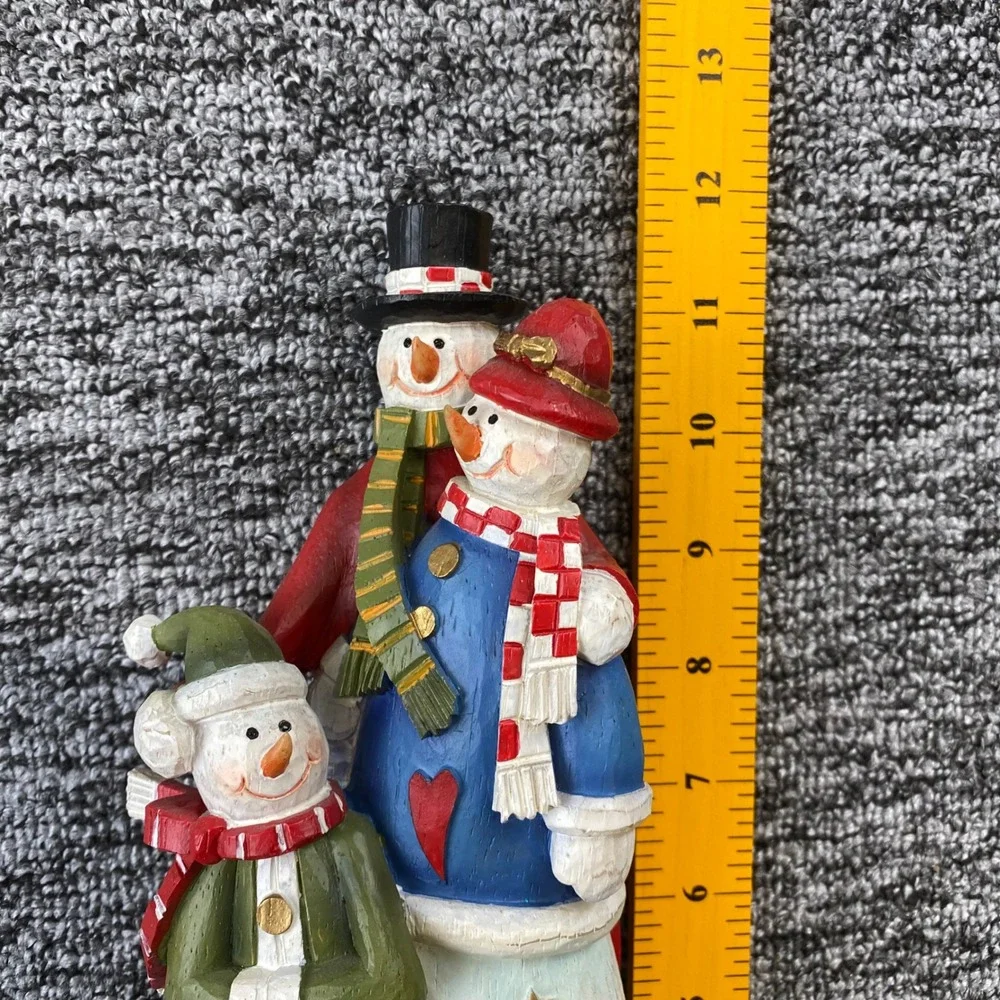 Snowman Family Christmas Figurine 12 Inch Folk Art Stone Resin Holiday Decor